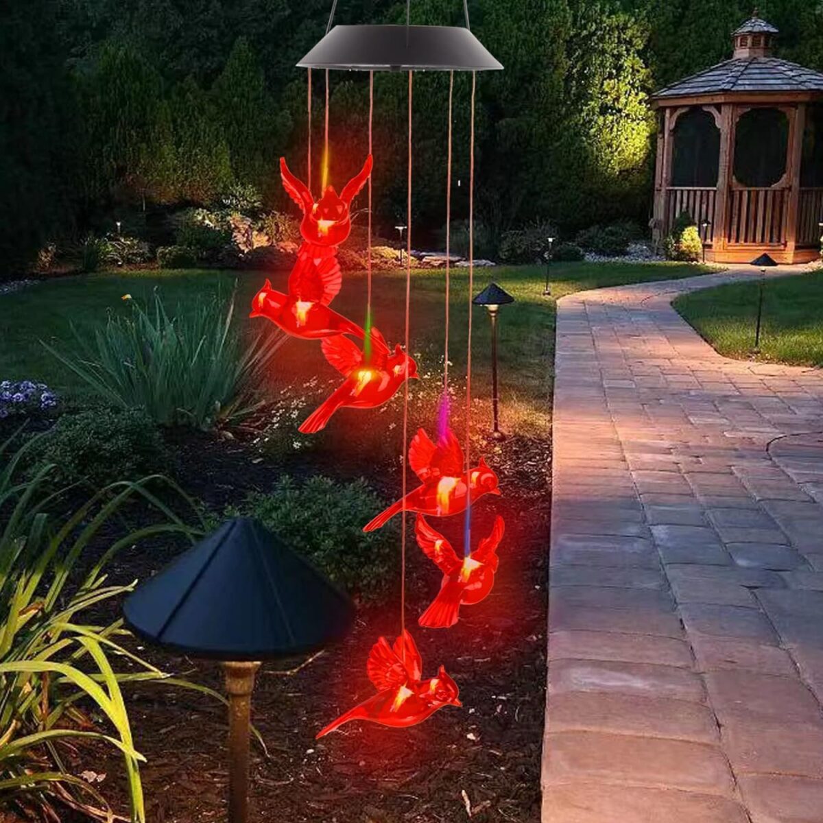 1 Outdoor Solar Flame Bird Wind Chime Light, Outdoor Decorative Colorful Solar Wind Chime - Image 8