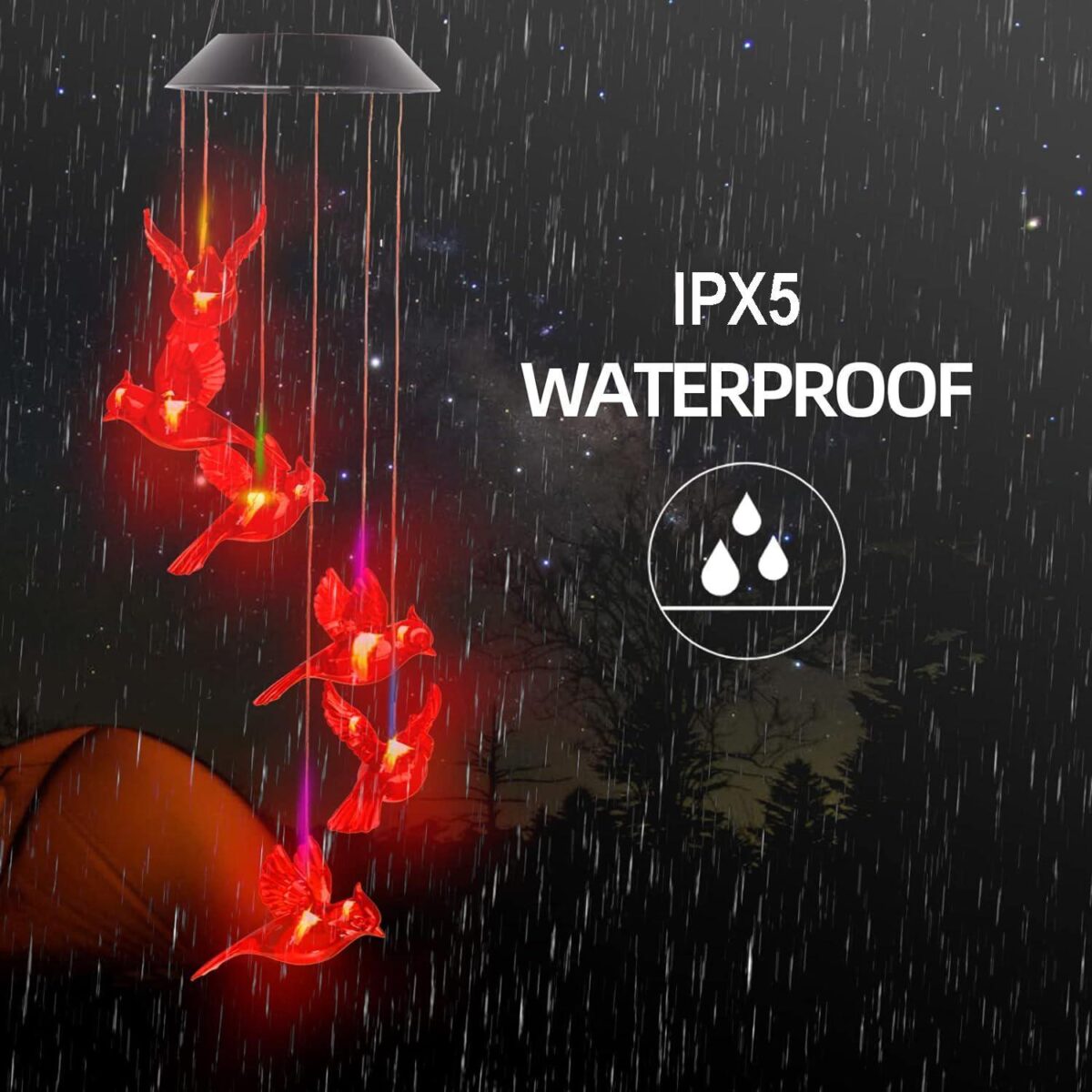 1 Outdoor Solar Flame Bird Wind Chime Light, Outdoor Decorative Colorful Solar Wind Chime - Image 6