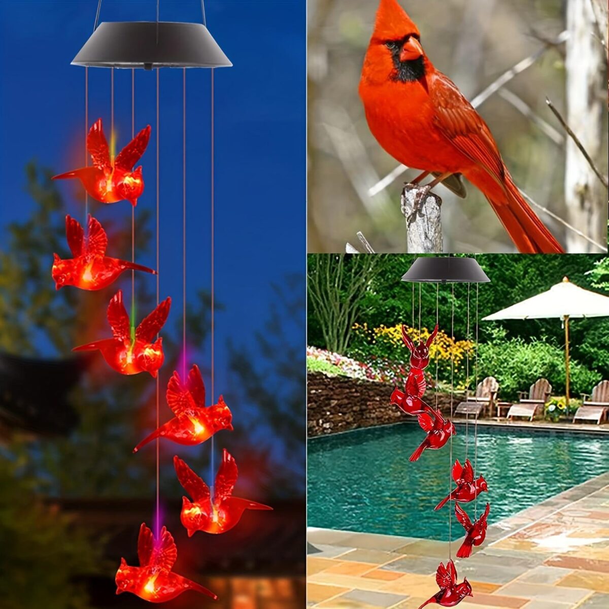 1 Outdoor Solar Flame Bird Wind Chime Light, Outdoor Decorative Colorful Solar Wind Chime - Image 3