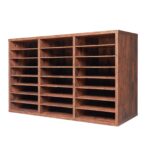 Literature Organizer, 24 Compartments Office Mailbox With Removable Shelves, Wooden Mailbox Sorter Particle Board Office Home Classroom Storage, File Sorter For Documents, Papers, Retro Brown