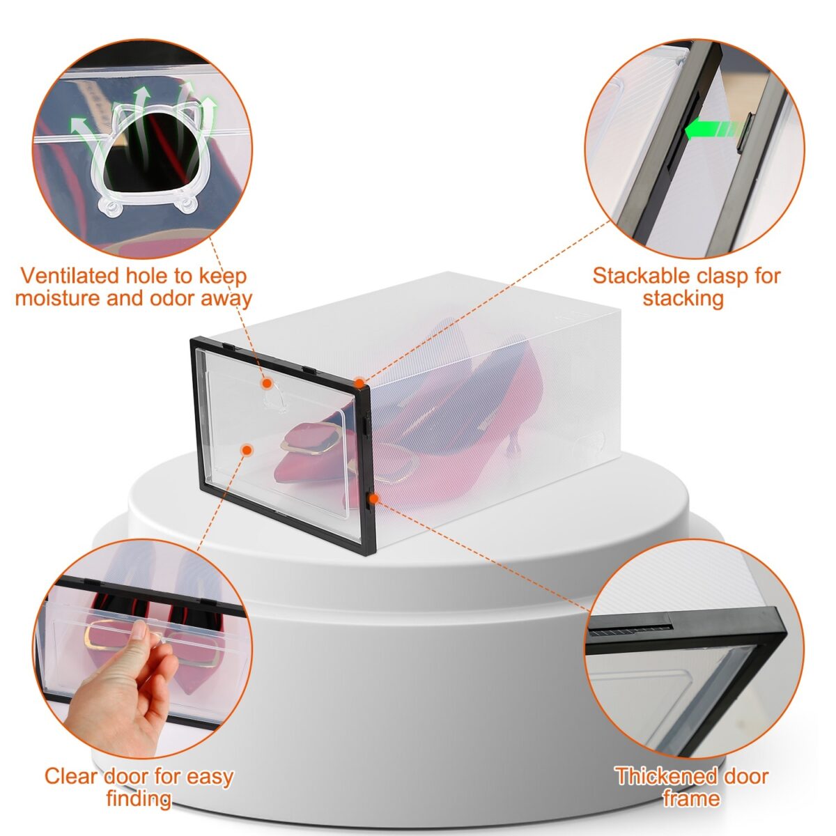 6Pcs Collapsible Shoe Box Stackable Shoe Storage Bin Transparent Dustproof PP Shoe Organizer Container - Image 7