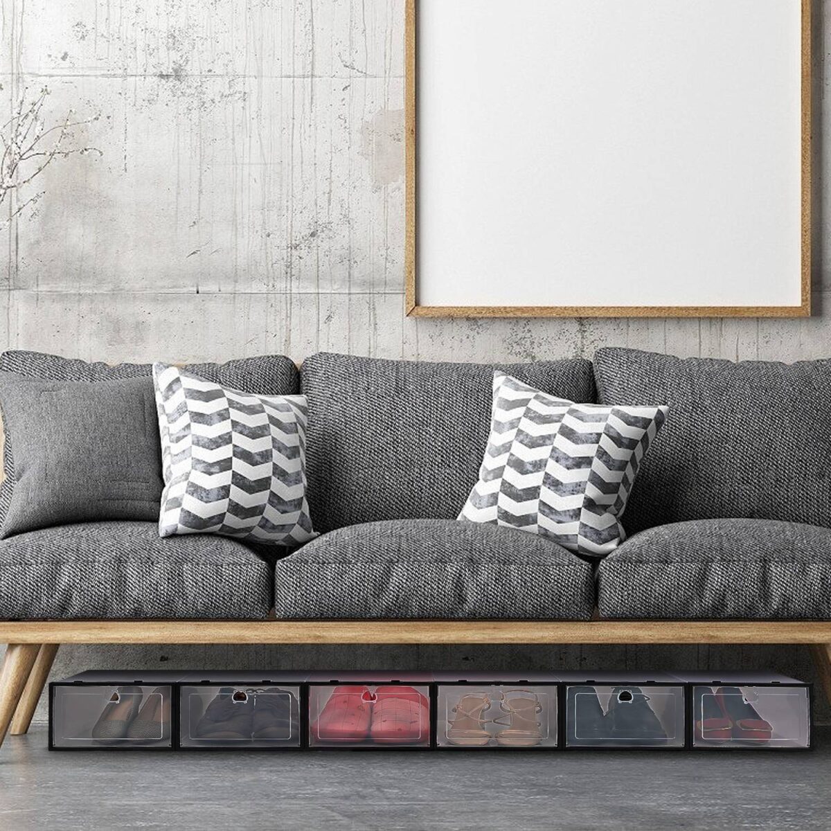 6Pcs Collapsible Shoe Box Stackable Shoe Storage Bin Transparent Dustproof PP Shoe Organizer Container - Image 2