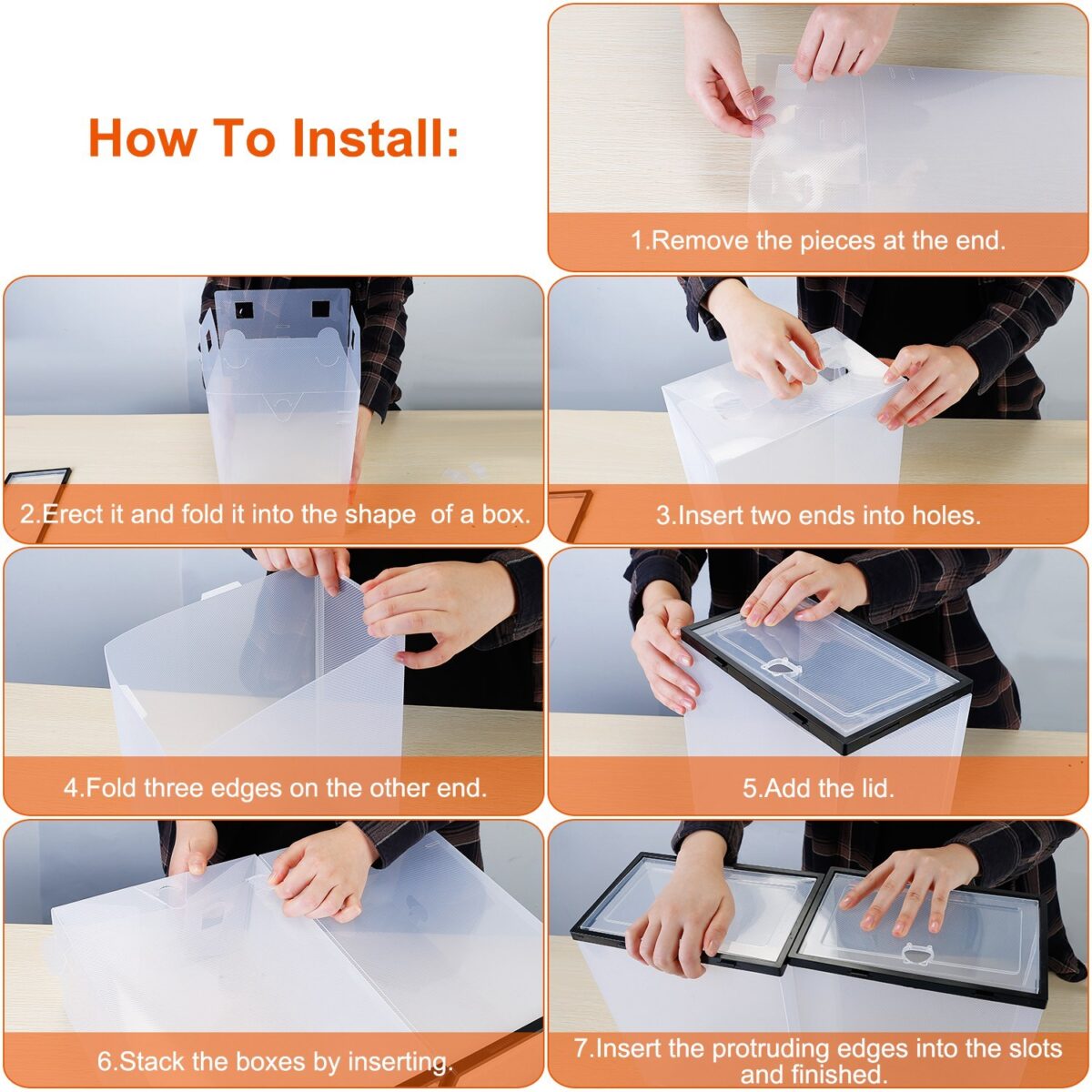 6Pcs Collapsible Shoe Box Stackable Shoe Storage Bin Transparent Dustproof PP Shoe Organizer Container - Image 3