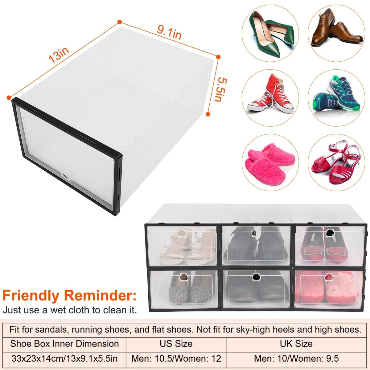 6Pcs Collapsible Shoe Box Stackable Shoe Storage Bin Transparent Dustproof PP Shoe Organizer Container - Image 5