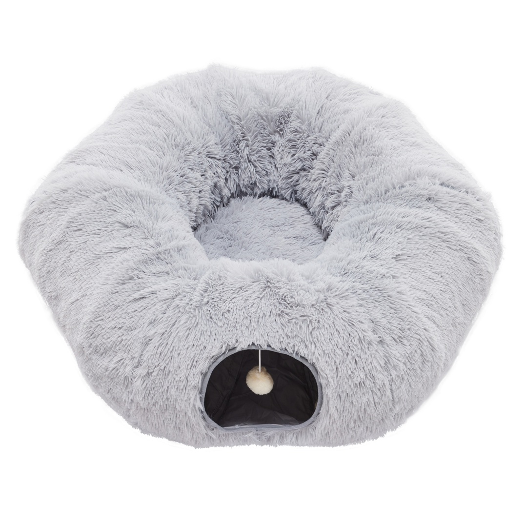 ef5a14b7-fdd9-48e6-a835-d1e40a4bfe95.jpg Cat Tunnel With Cat Bed For Indoor, Soft Plush Peekaboo Cat Cave Donut Tunnel, For Cats Kittens, Rabbit - Image 1