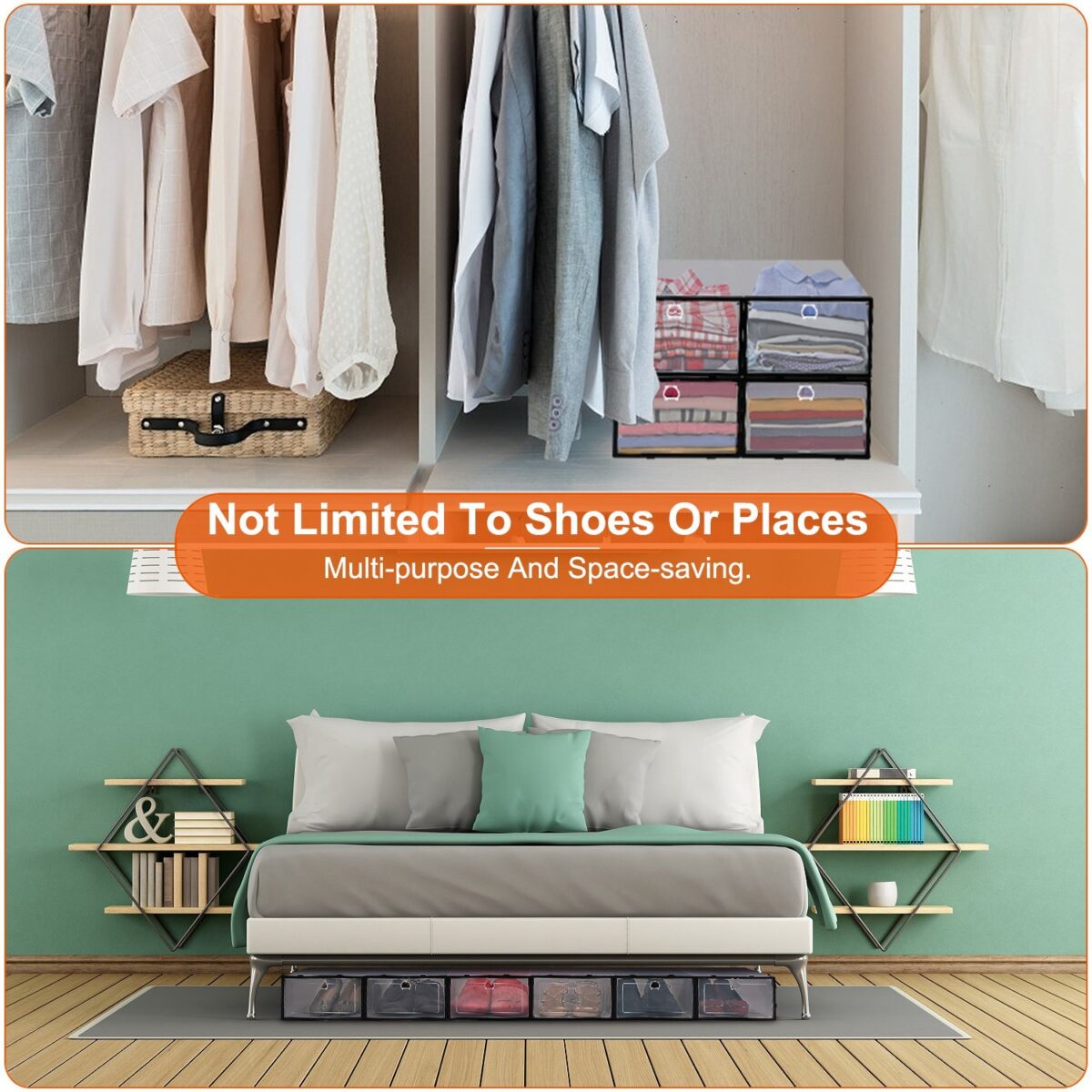 6Pcs Collapsible Shoe Box Stackable Shoe Storage Bin Transparent Dustproof PP Shoe Organizer Container - Image 8